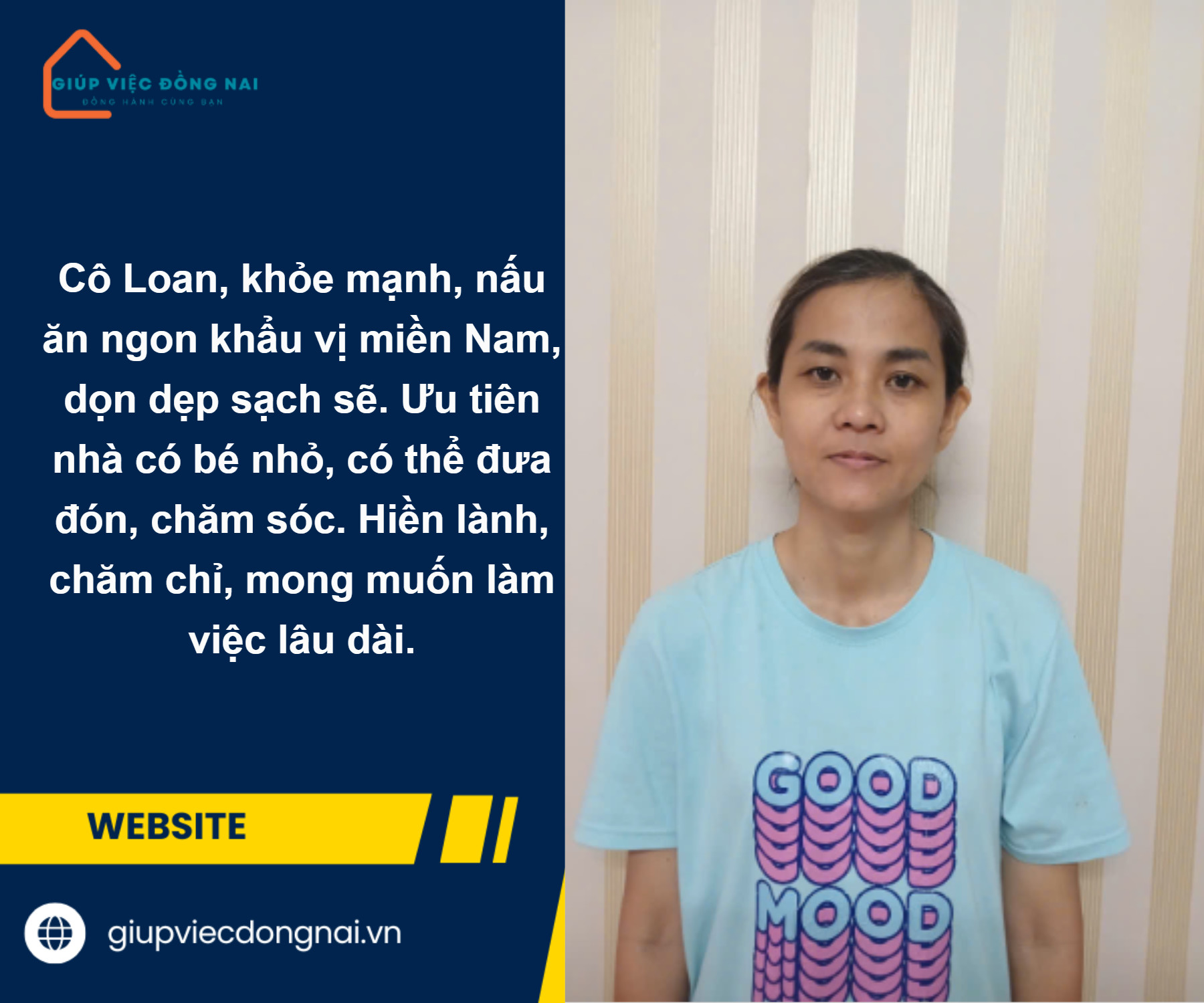 Chị PHÙNG HỒNG BÍCH LOAN, sinh năm 1980, quê Đồng Nai cần tìm việc