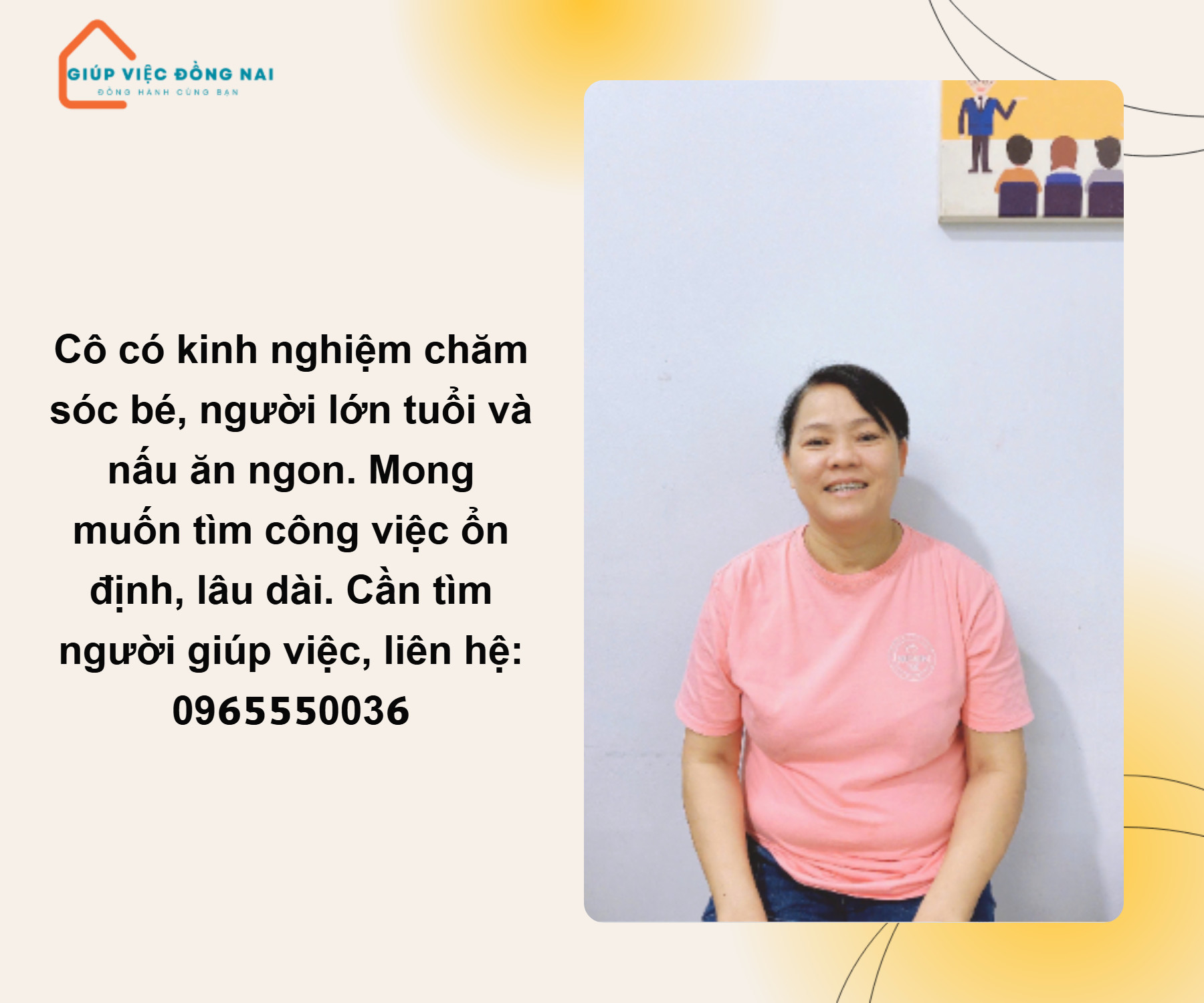 Chị TRẦN THỊ ĐÔNG, sinh năm 1975, quê Đà Nẵng cần tìm việc