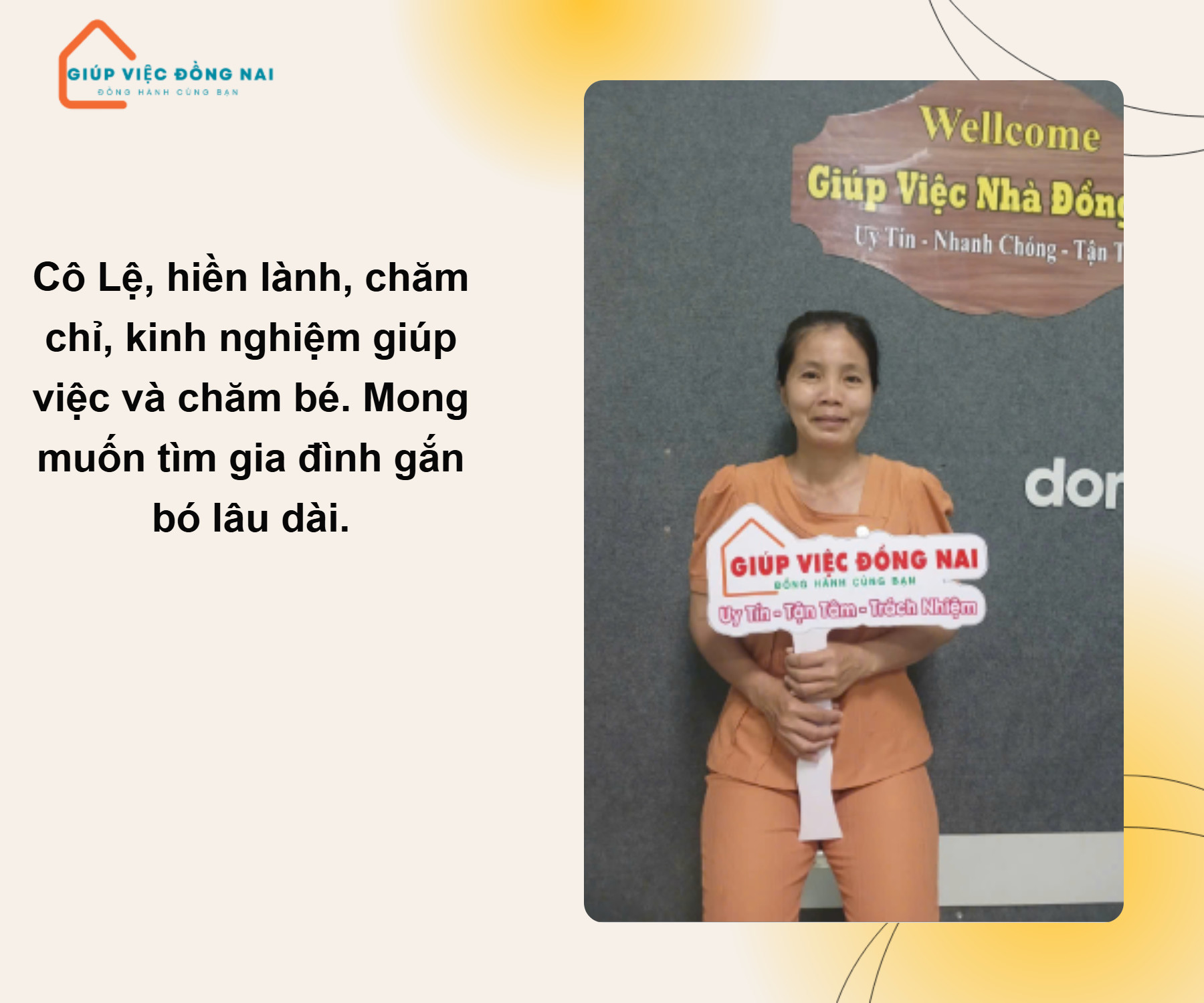 Chị NGUYỄN THỊ MỸ LỆ, sinh năm 1977, quê An Giang cần tìm việc