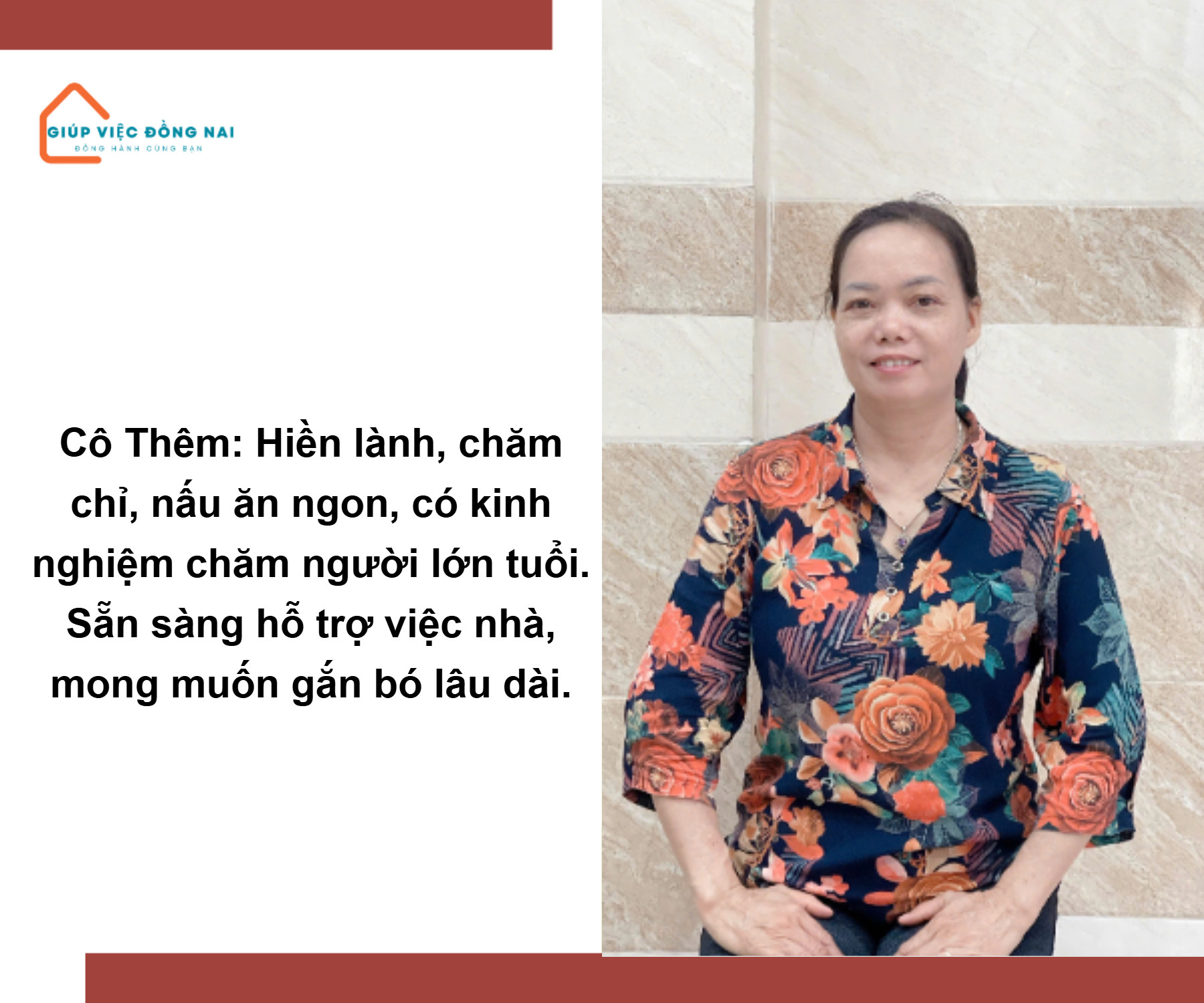 Chị NGUYỄN THỊ THÊM, sinh năm 1972, quê Hưng Yên cần tìm việc