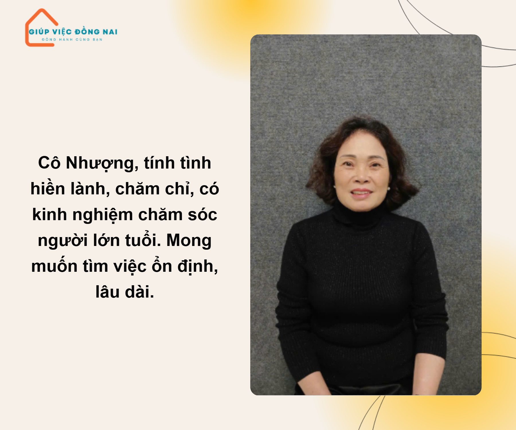 Chị NGUYỄN THỊ NHƯỢNG, sinh năm 1963, quê Bình Định cần tìm việc