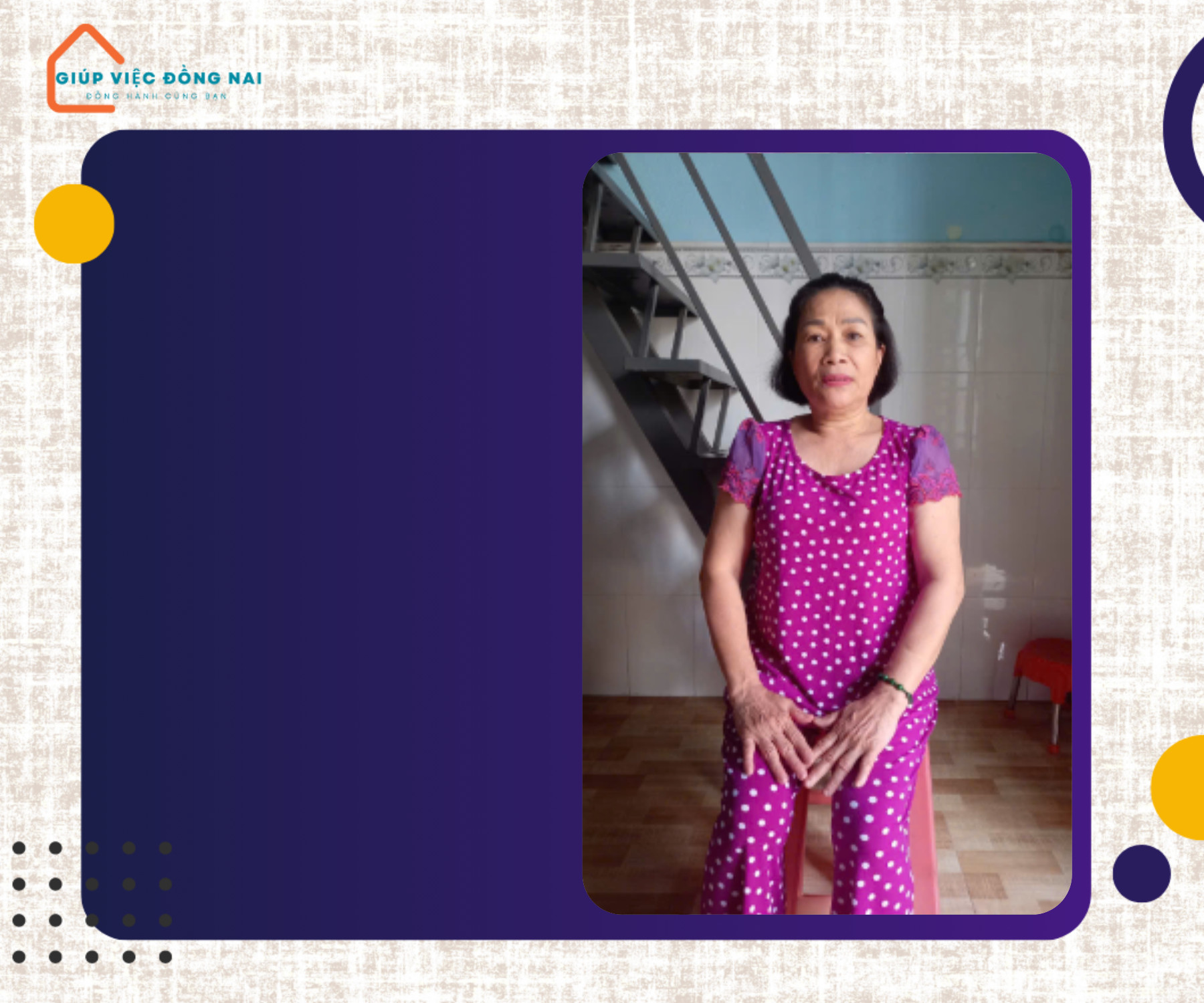 Chị MAI THỊ HỒNG ANH, sinh năm 1964, quê Thừa Thiên Huế cần tìm việc