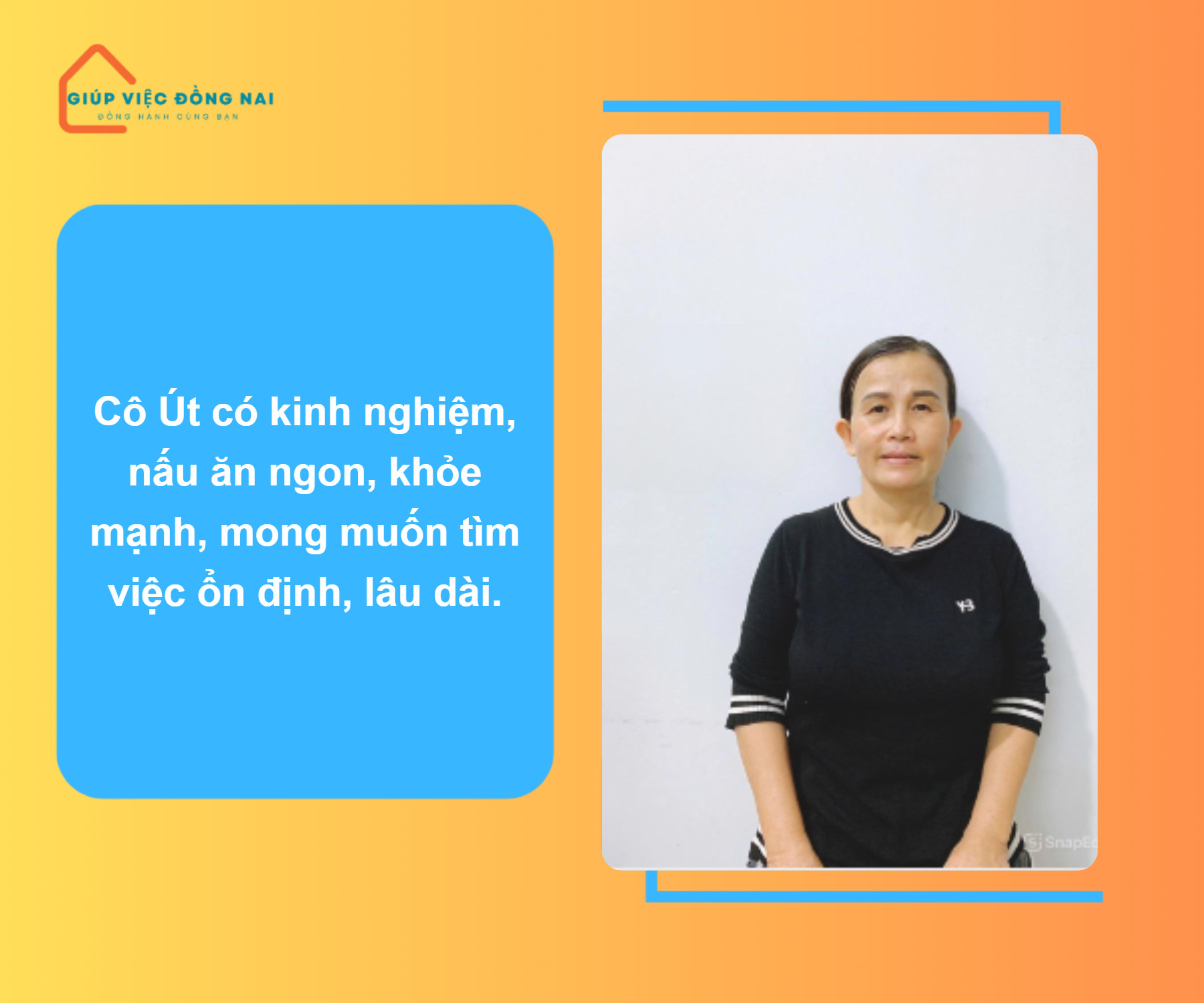 Chị DƯƠNG THỊ ÚT, sinh năm 1972, quê Đồng Nai cần tìm việc