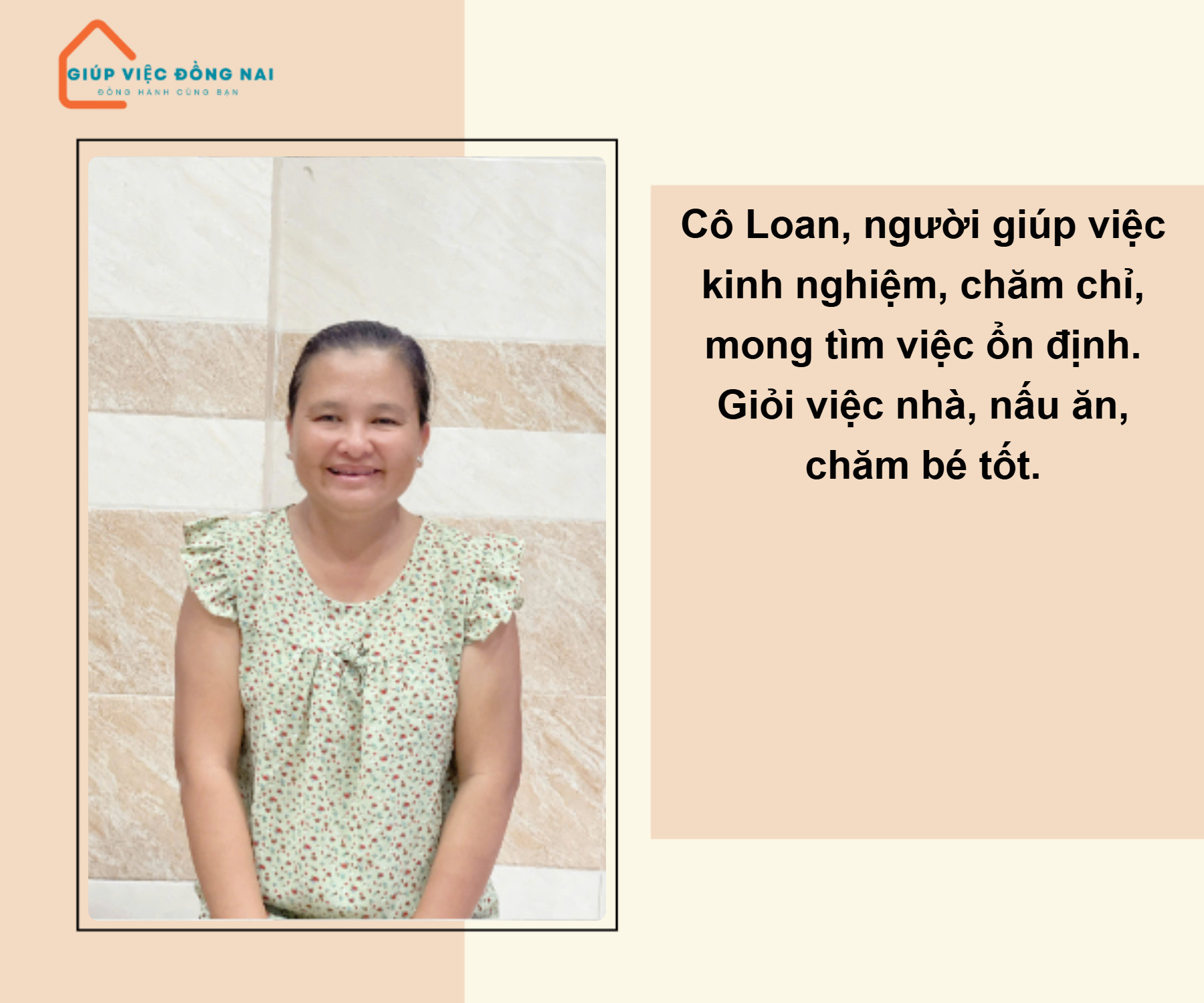 Chị PHẠM TUYẾT LOAN, sinh năm 1981, quê Tiền Giang cần tìm việc