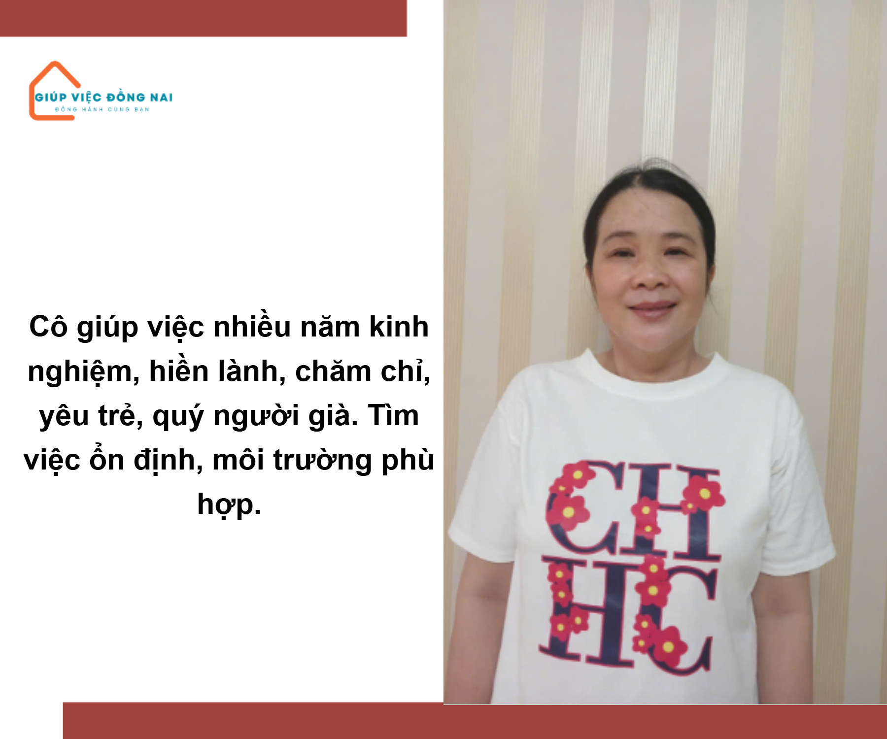 Chị NGUYỄN THỊ HOA, sinh năm 1981, quê Quảng Bình cần tìm việc