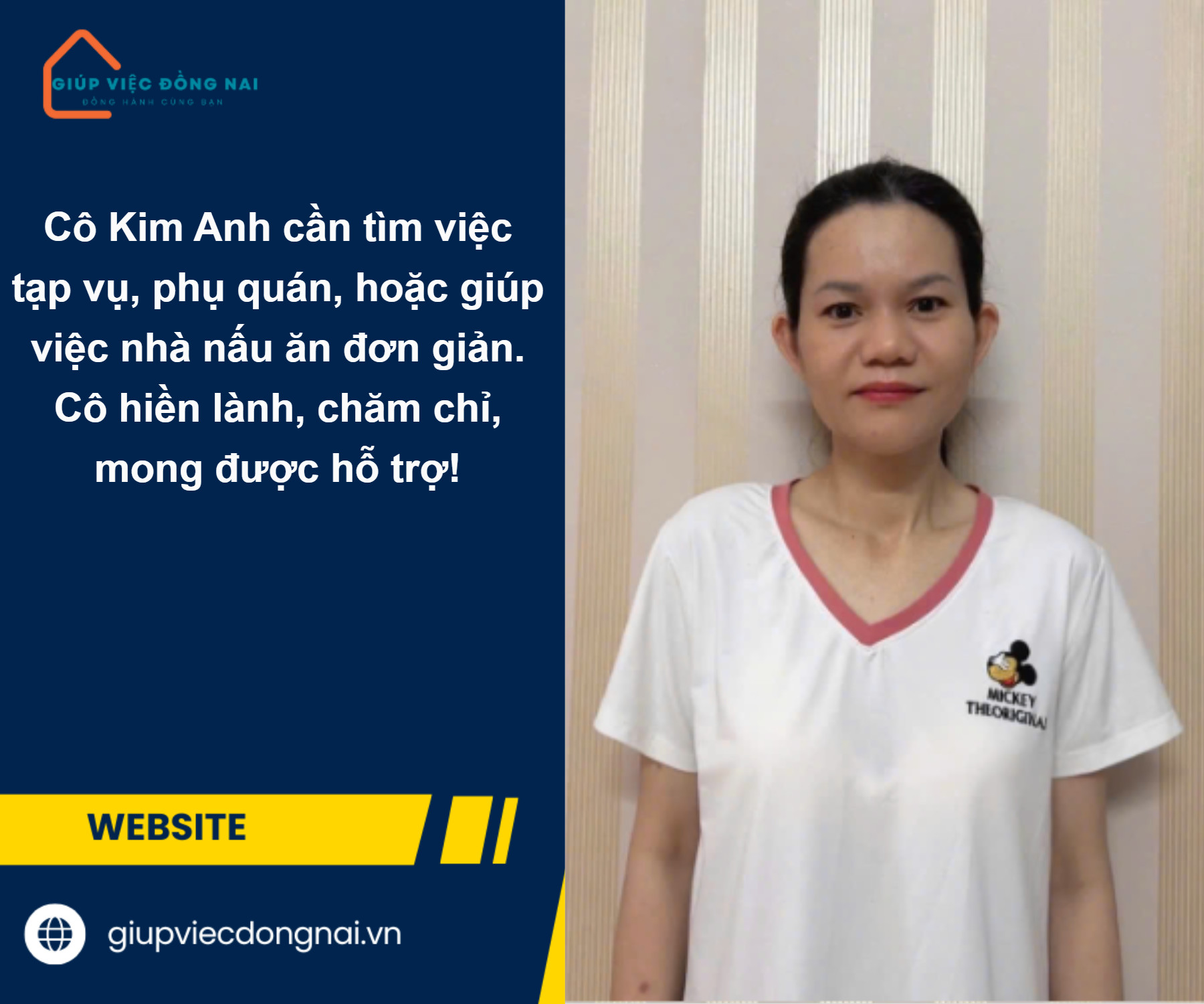 Chị ĐOÀN THỊ KIM ANH, sinh năm 1983, quê Ninh Thuận cần tìm việc