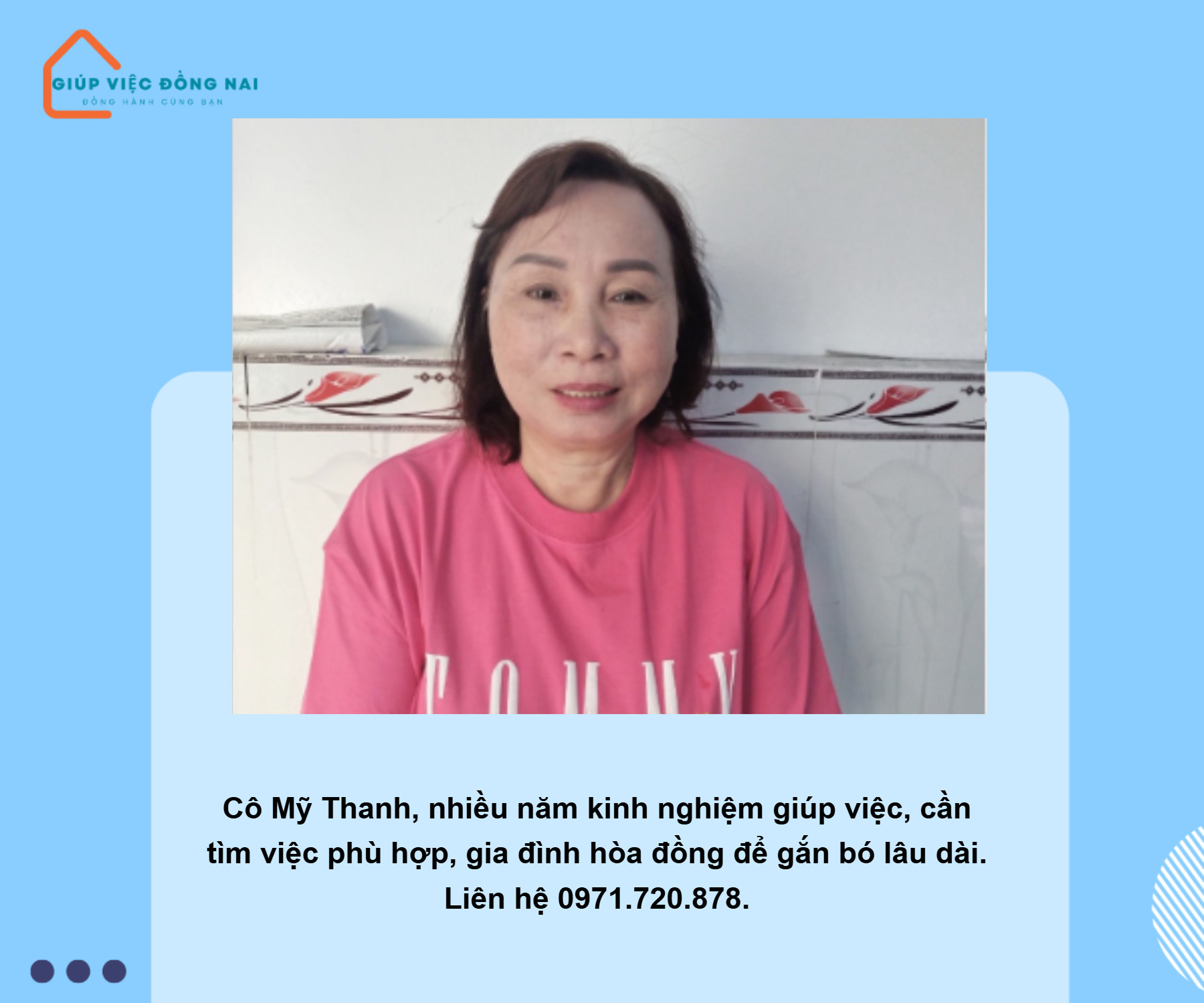 Chị PHAN MỸ THANH, sinh năm 1961, quê Cà Mau cần tìm việc