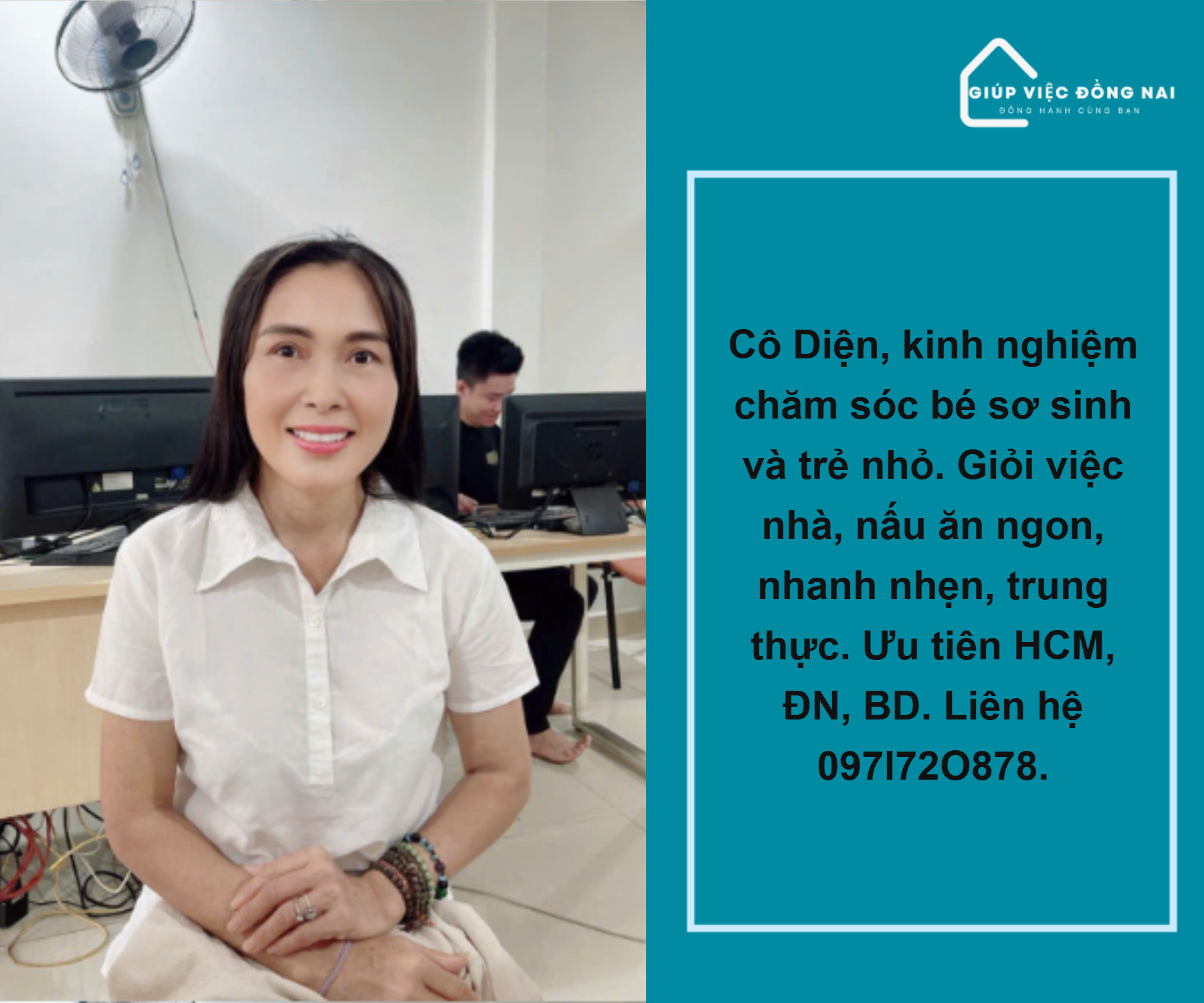 Chị NGUYỄN THỊ DIỆN, sinh năm 1975, quê Hồ Chí Minh cần tìm việc