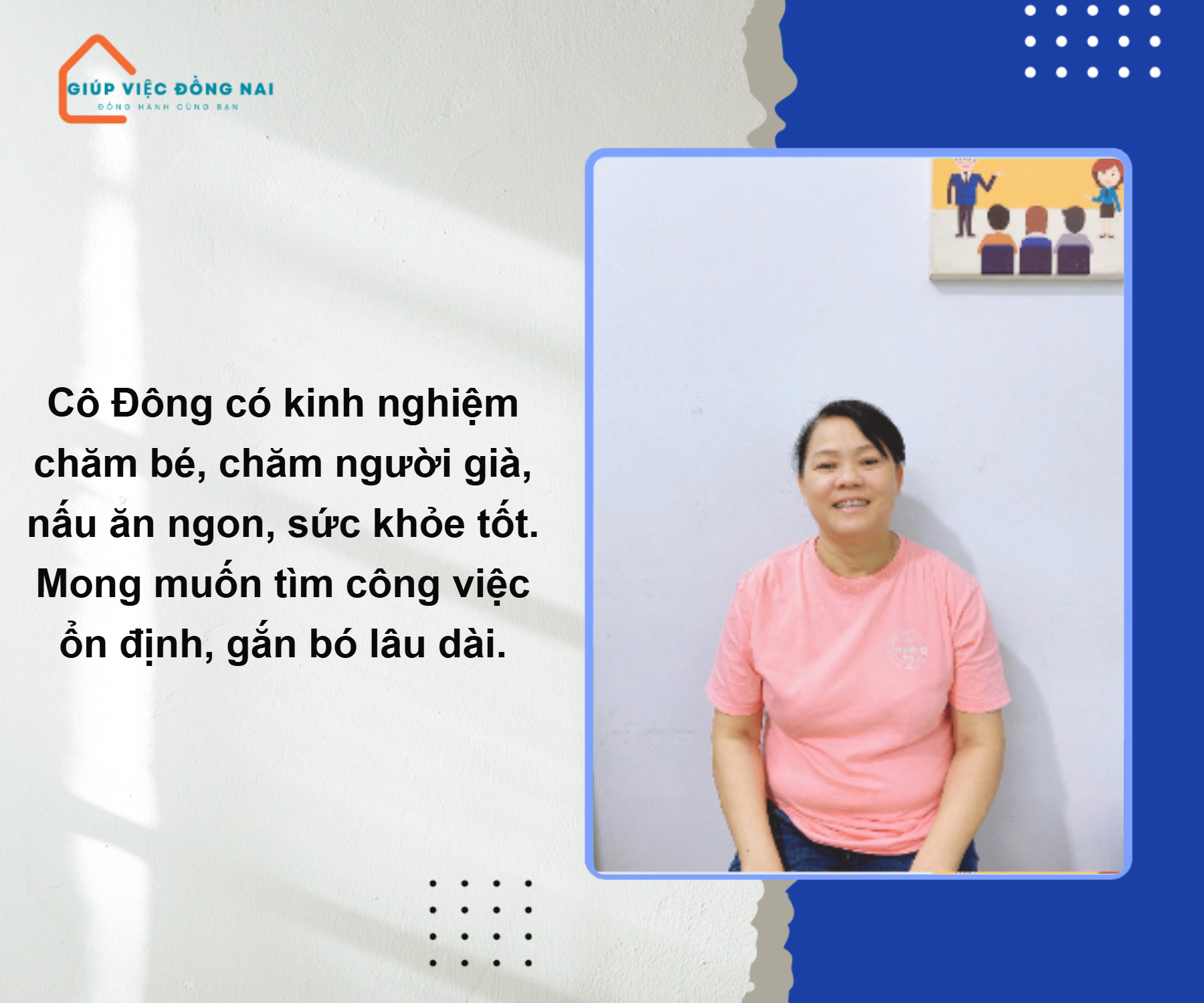 Chị TRẦN THỊ ĐÔNG, sinh năm 1975, quê Đà Nẵng cần tìm việc