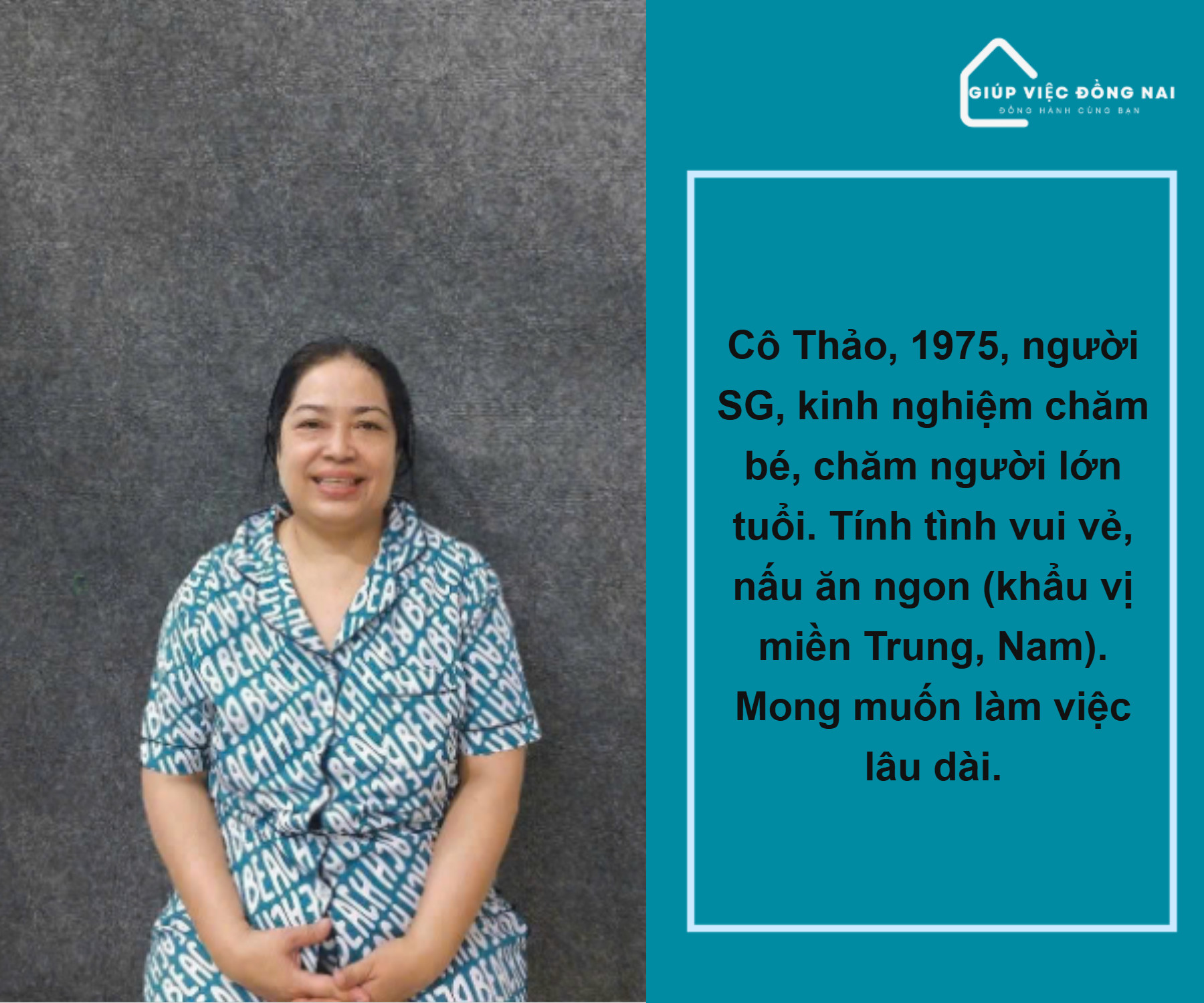 Chị Trần Thị Thu Thảo, sinh năm 1975, quê Đà Nẵng cần tìm việc