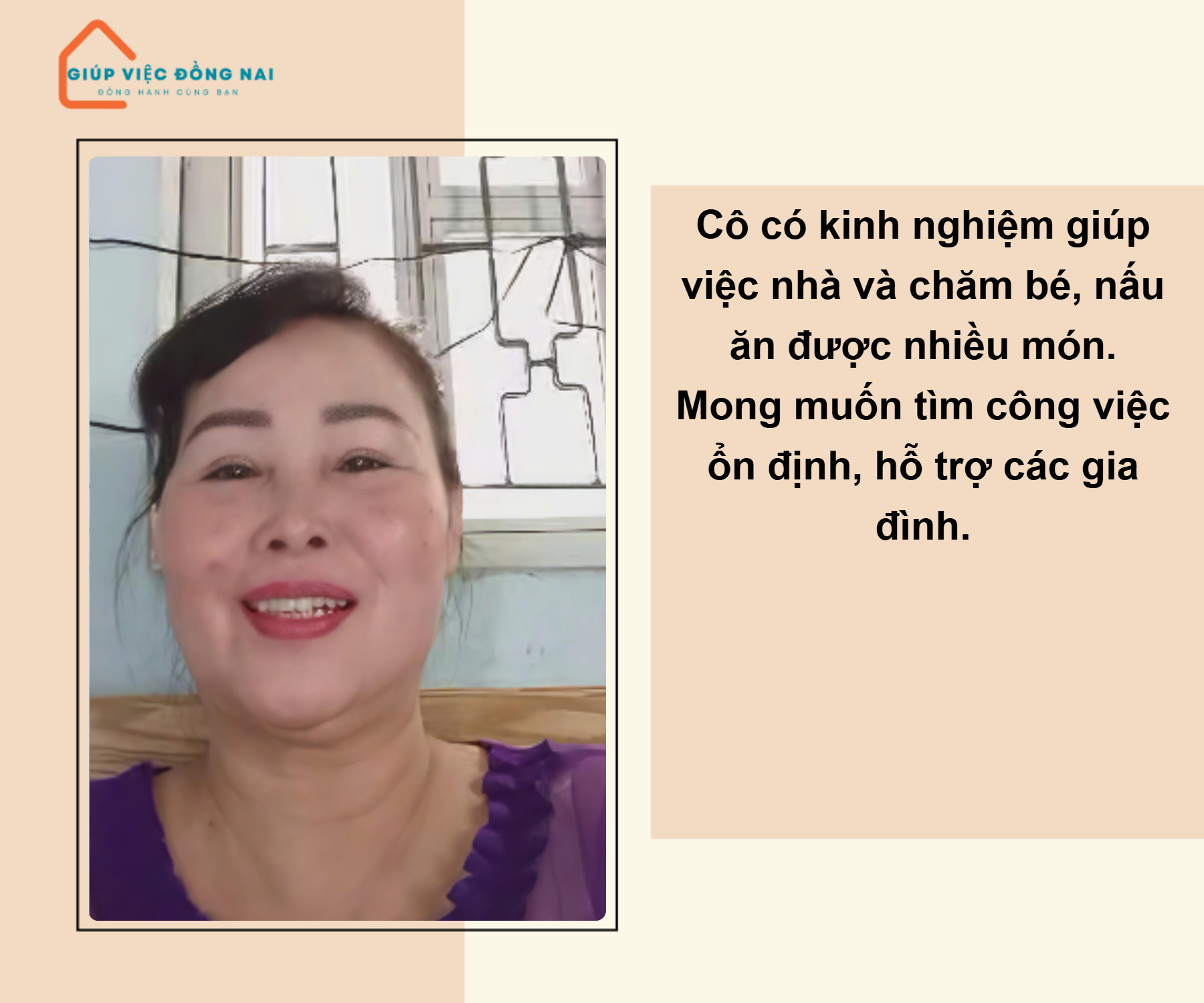 Chị ĐỖ THỊ XUÂN, sinh năm 1968, quê Đồng Nai cần tìm việc